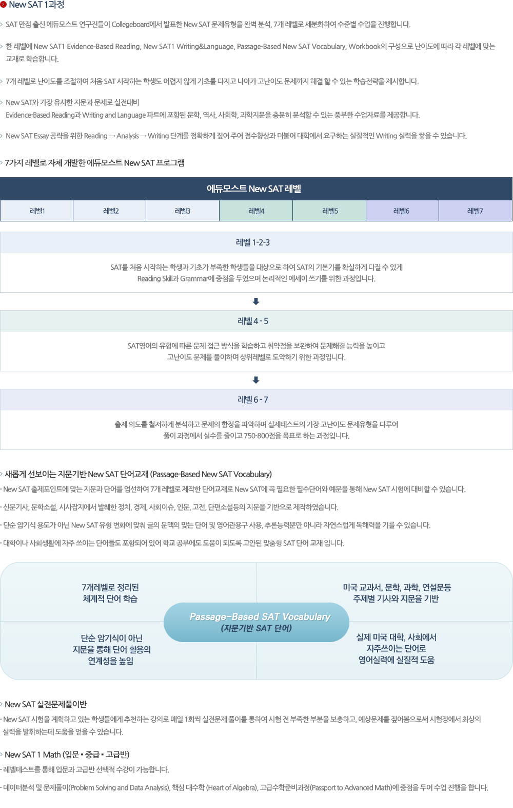 11년간 고득점으로 검증된 SAT프로그램특징 및 커리큘럼